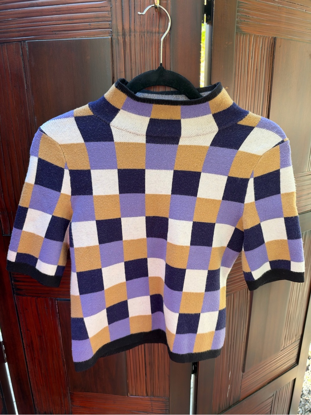 Maeve Anthropologie Checkered Mock Neck Sweater Top Mod Small Retro Small